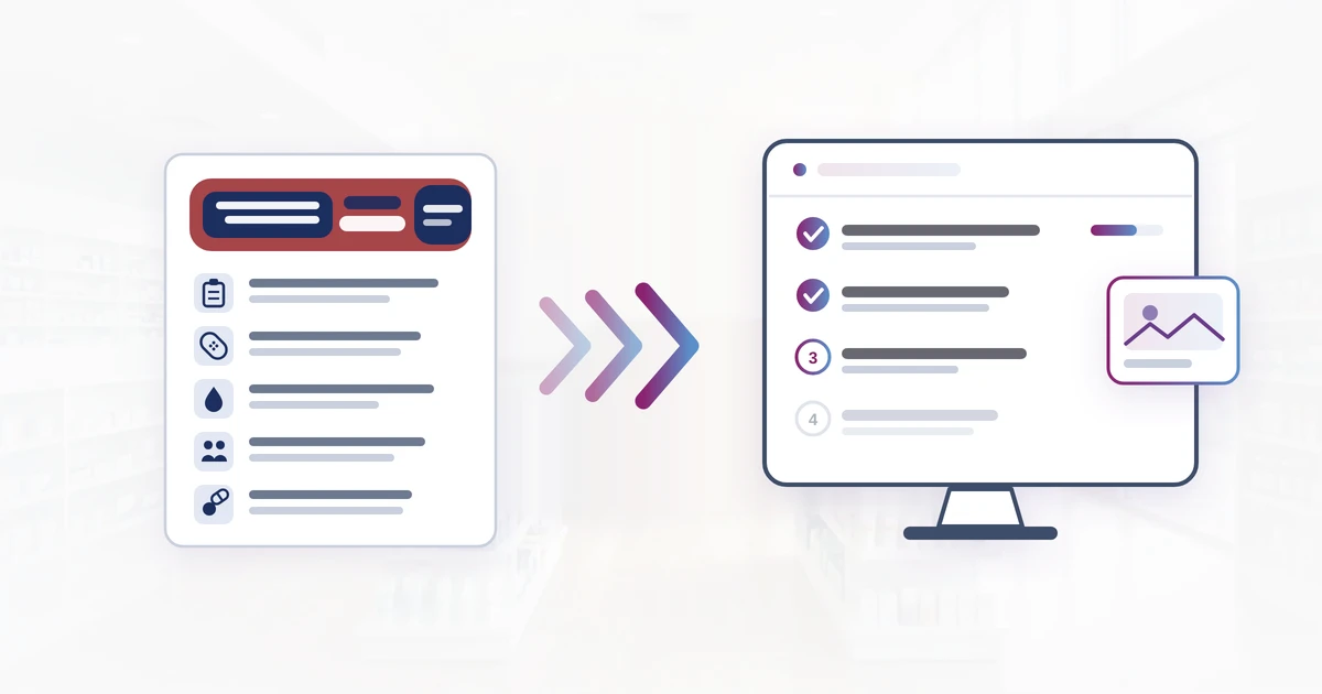 A best practice statement document turning into sequential steps on a Portal screen